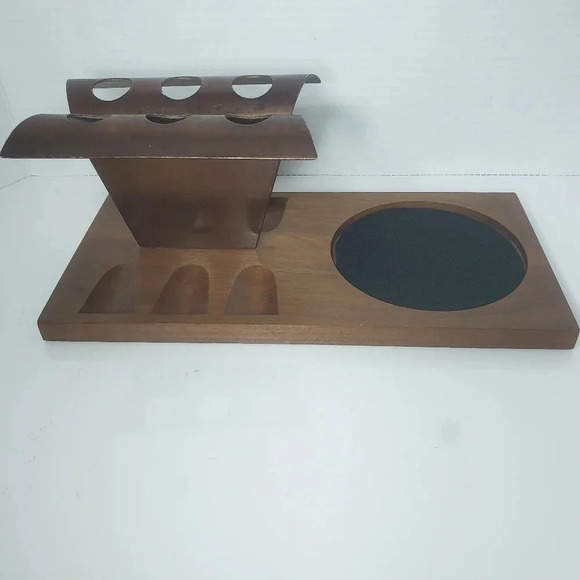 Vintage DUK-IT  Mcdonald Genuine American Walnut 6 Tobacco Pipe Holder MCM - Picture 1 of 7
